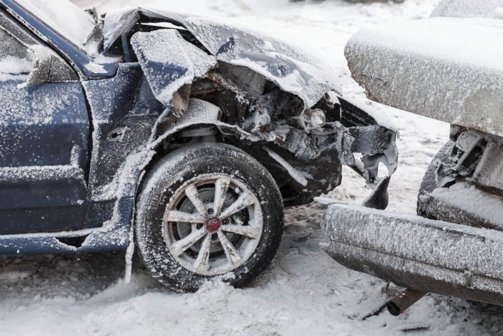 Car crash on icy road