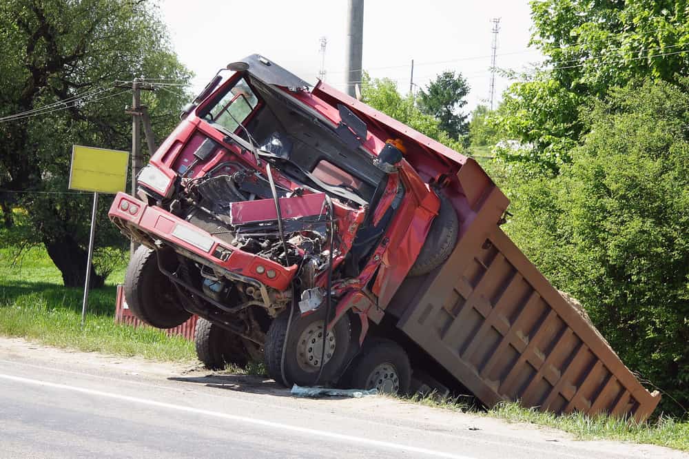 Dump truck crashed on road