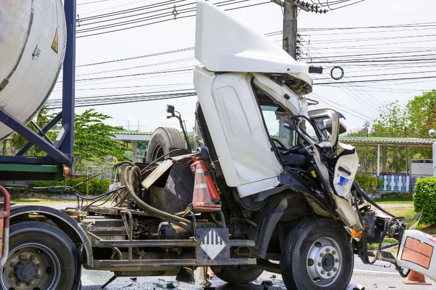 truck broken down on the road after a crash