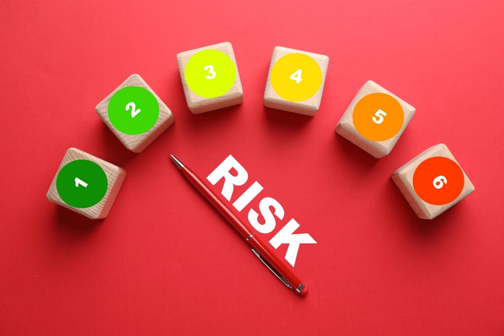 A risk assessment meter with numbered blocks showing liability factors for St Louis negligent security lawyers.